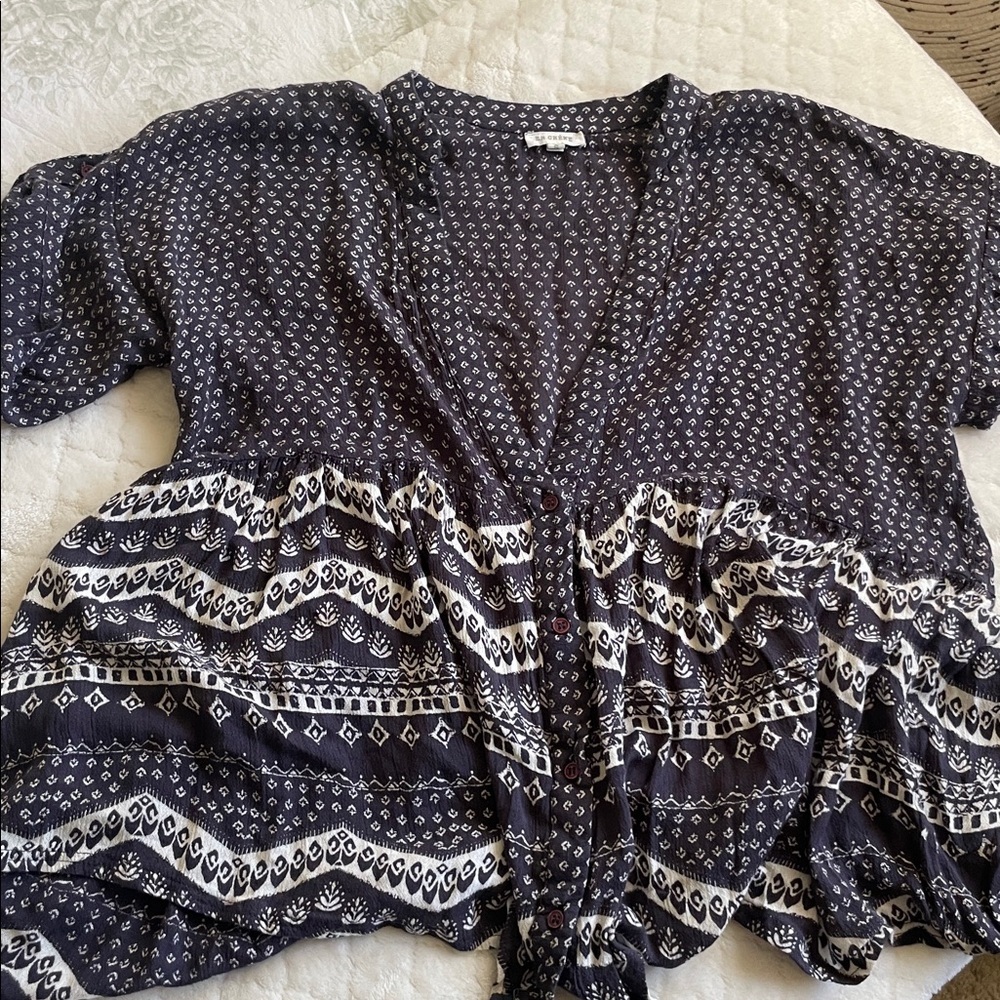 En Créme|Printed high low Blouse|Blue white|Small|EUC - Picture 12 of 12